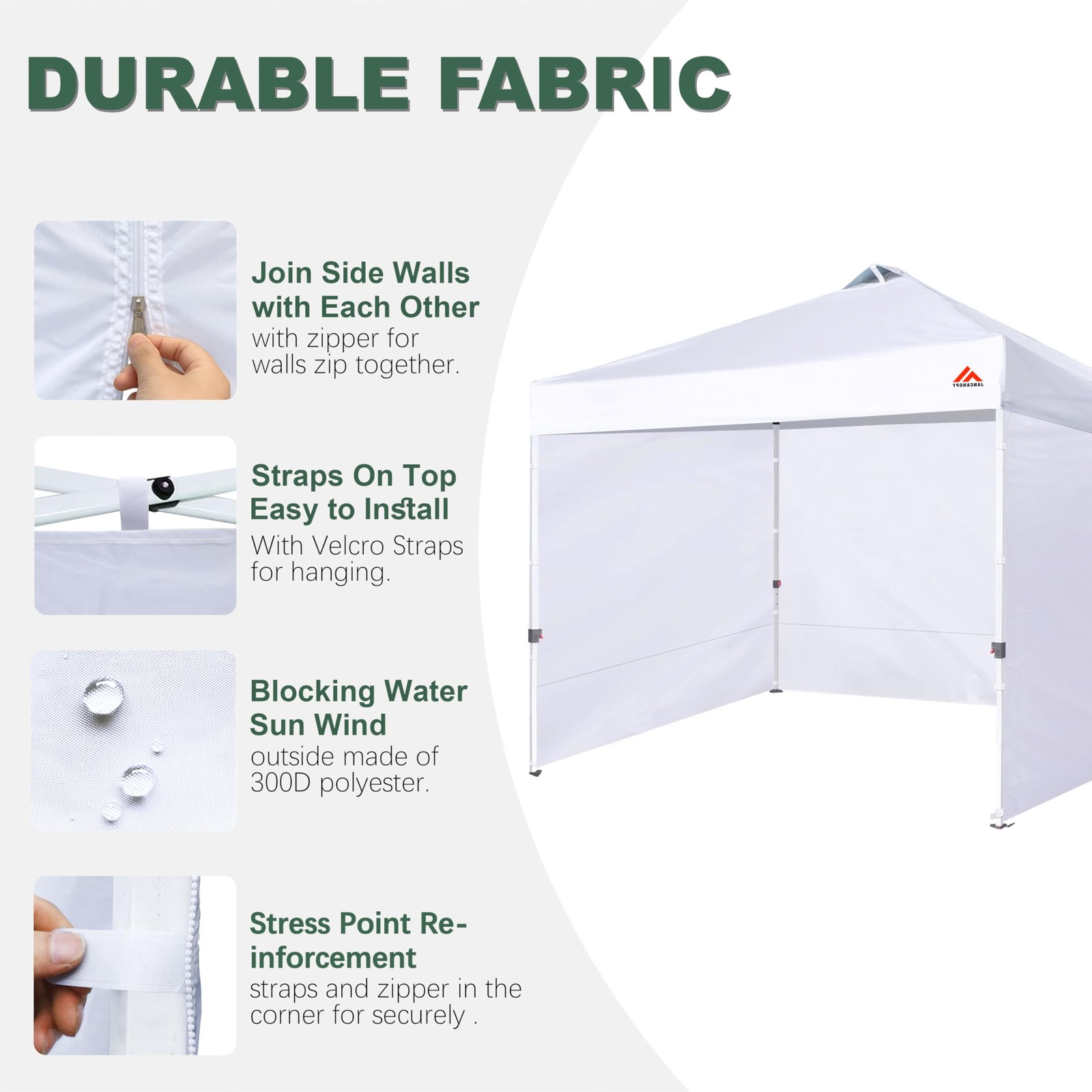 JANCANOPY Beige SideWall for 12x12 Canopy Frame PU Coated 3 Pack SunWall Zippers