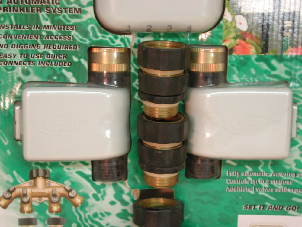 Orbit - AUTOMATIC YARD WATERING KIT - w/timer, 2 electric valves, 4 way brass co