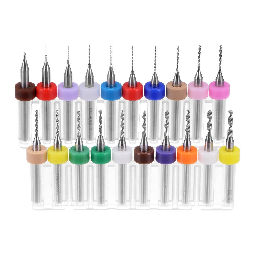 Micro PCB Drill Bit Set, 1/8" Shank 0.1mm-2mm Solid Tungsten Carbide CNC Engravi