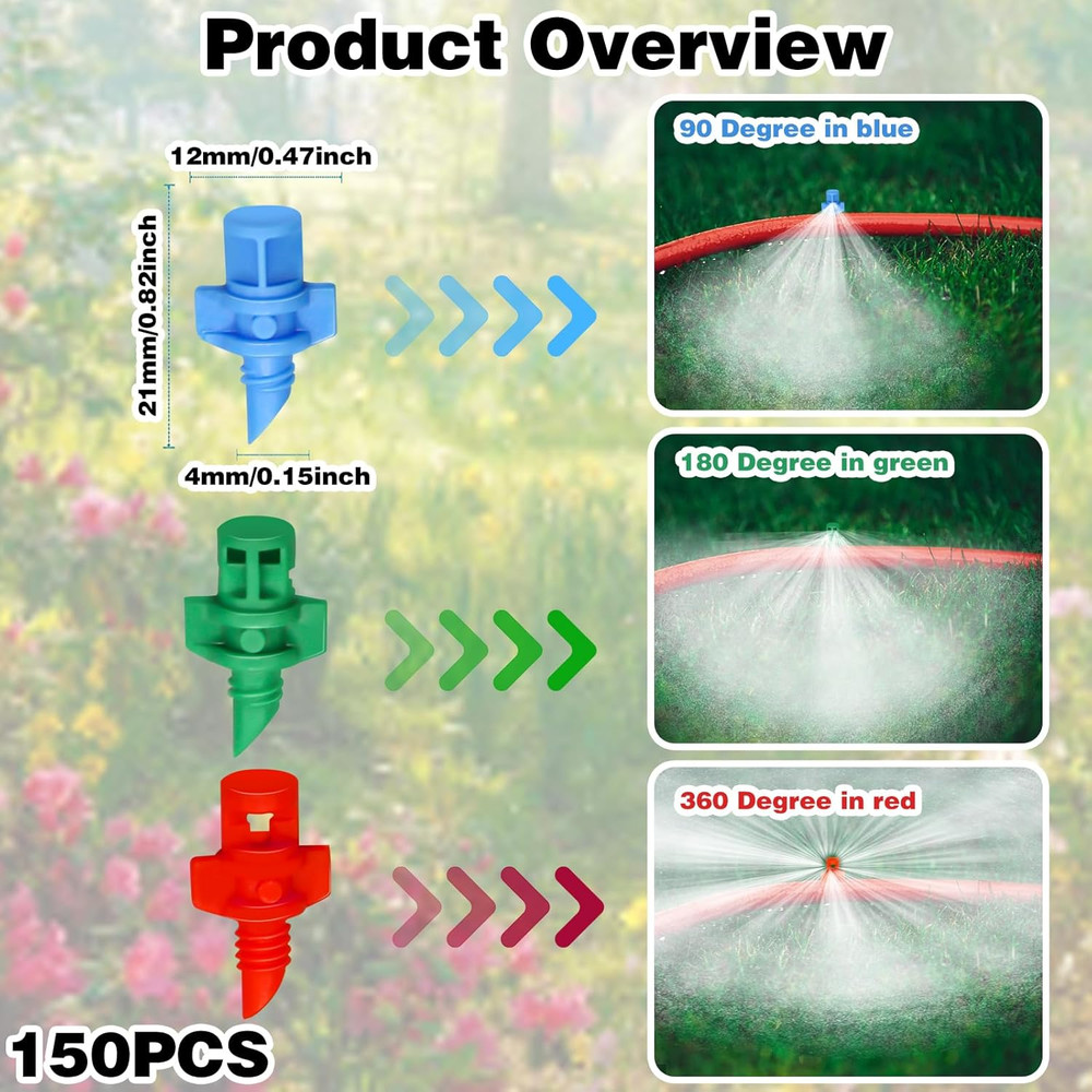 150Pcs Drip Irrigation Emitters, Micro Sprinkler Heads Misting Sprinkler Refract