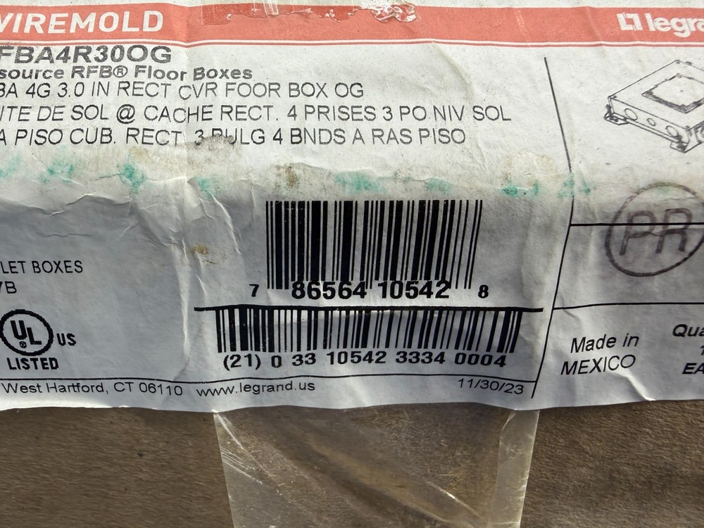 Legrand RFBA4R30OG Wiremold Resource 4-Gang 3" Rectangular Cover Floor Box