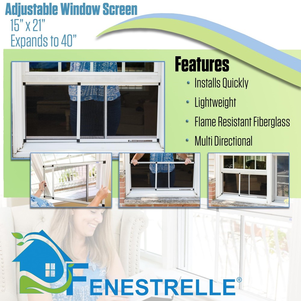 Expandable Window Screen 15" H × 21"-40" W, Adjustable, Flame Resistant, 2 Pack
