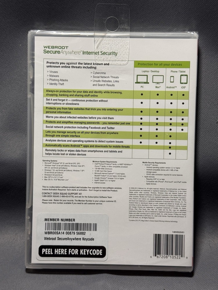 Webroot SecureAnywhere Internet Security CD 3 Devices Windows Mac Android iOS