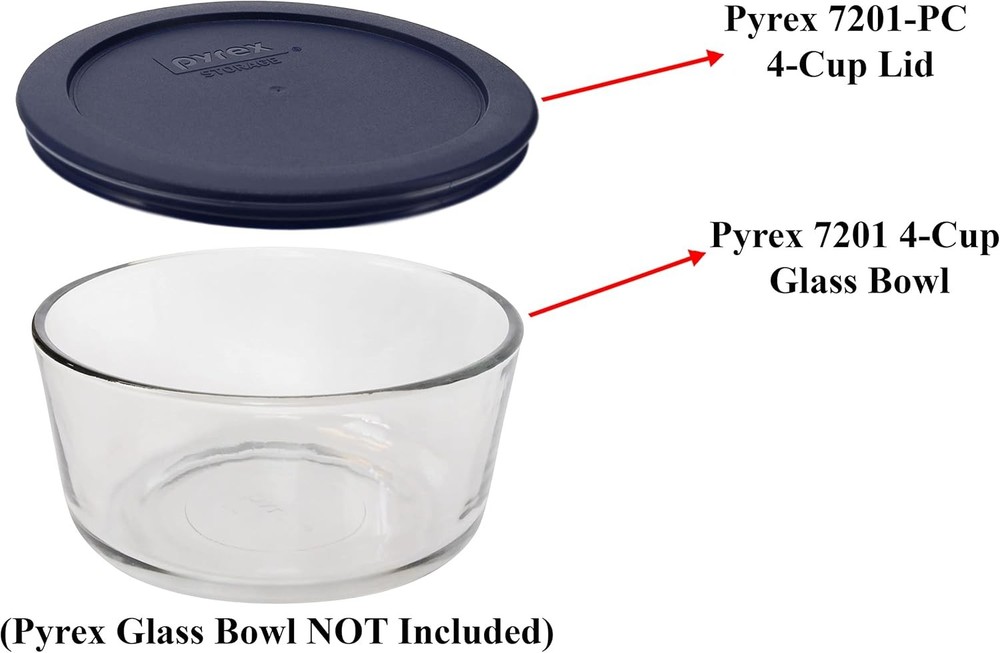 Pyrex 7201-PC 4-Cup Dark Blue Round Replacement Lids - 3 pack - Navy