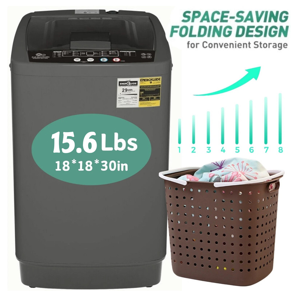Full Automatic Washing Machine 15.6Lbs Compact Laundry Washer with Drain Pump