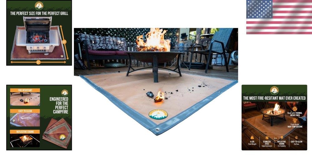 67"x60" Fire Pit Mat with Reflective Edging - Ultimate Outdoor Safety Solution