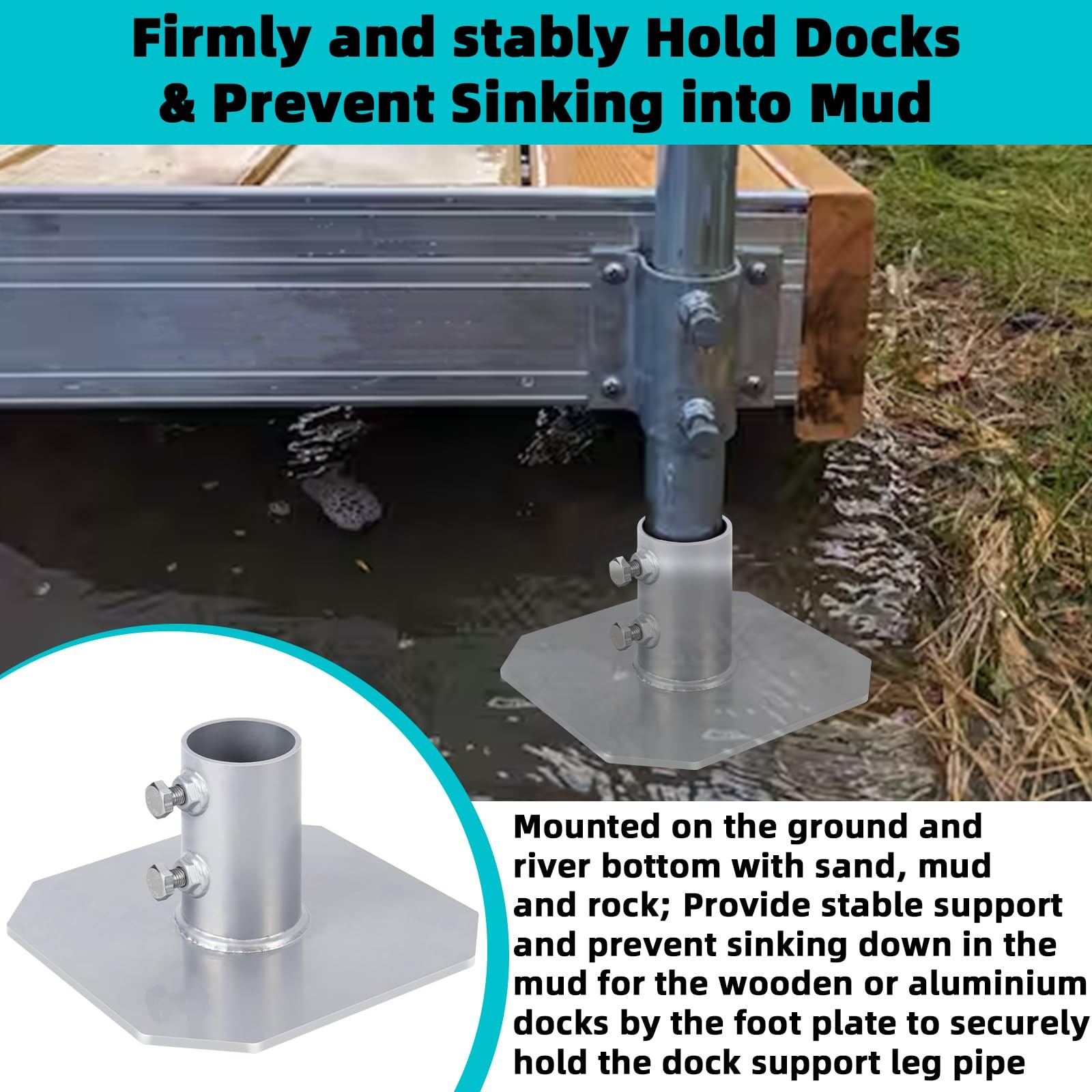 2 Pack Stationary Dock Bottom Pad,Stationary Base Plate,Floating Silver