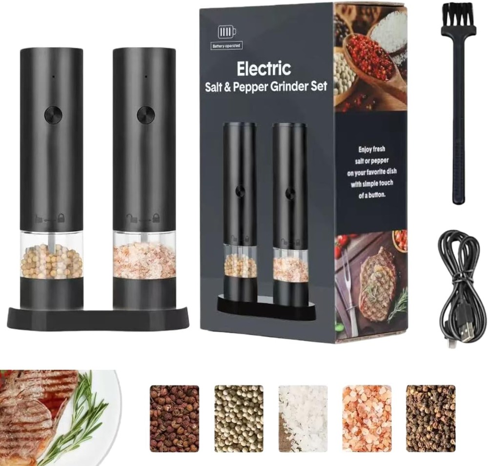 Electric Salt and Pepper Grinder Set, Automatic, Adjustable, Gift, 2 Pack