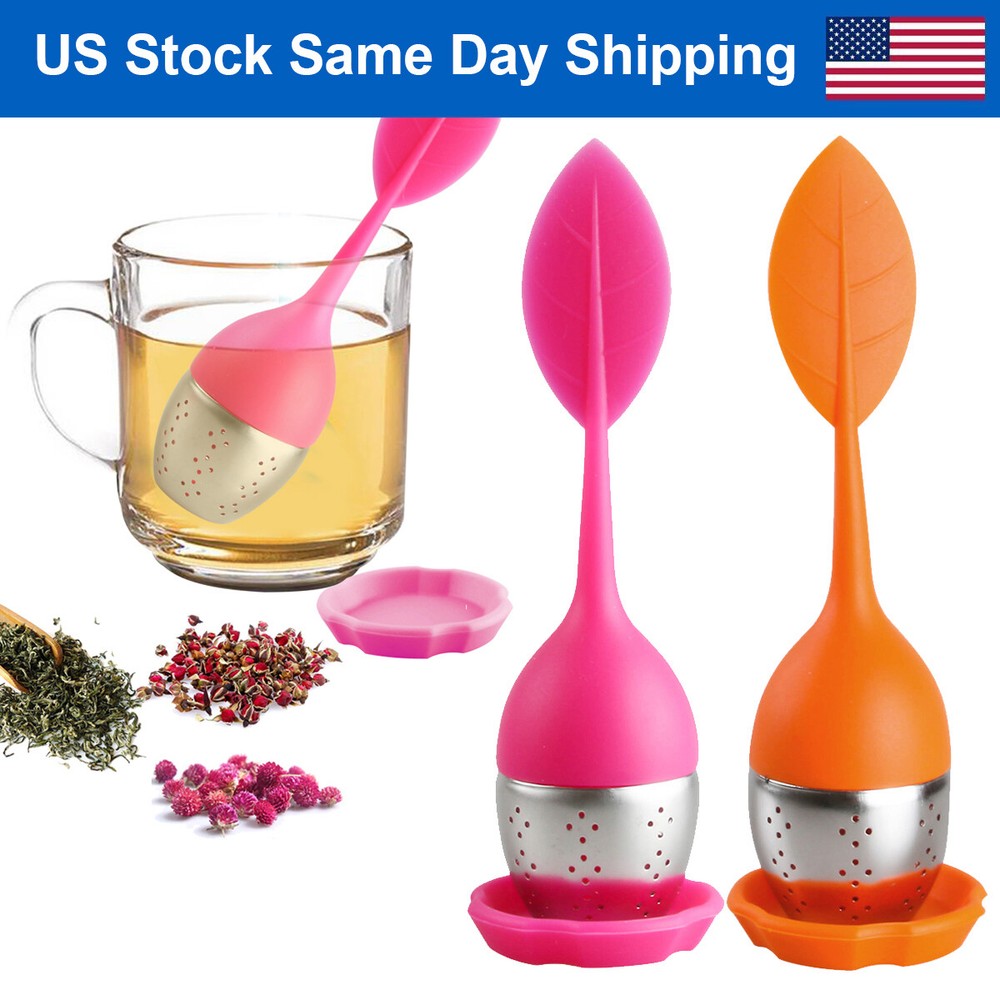 Silicone Tea Infuser Strainer Stainless Herbal Spice Filter Diffuser Pink+Orange