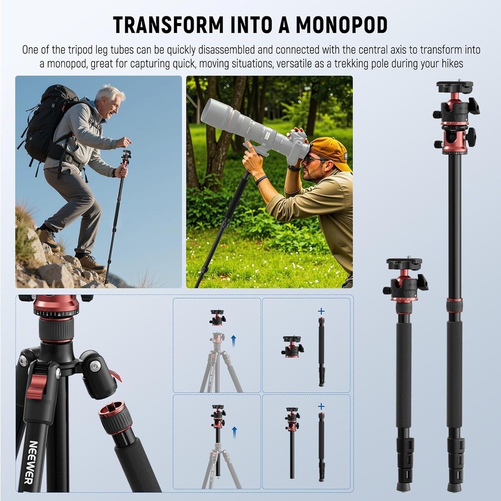 Basics 70.9" Camera Tripod Monopod with Center Column & Ball Head