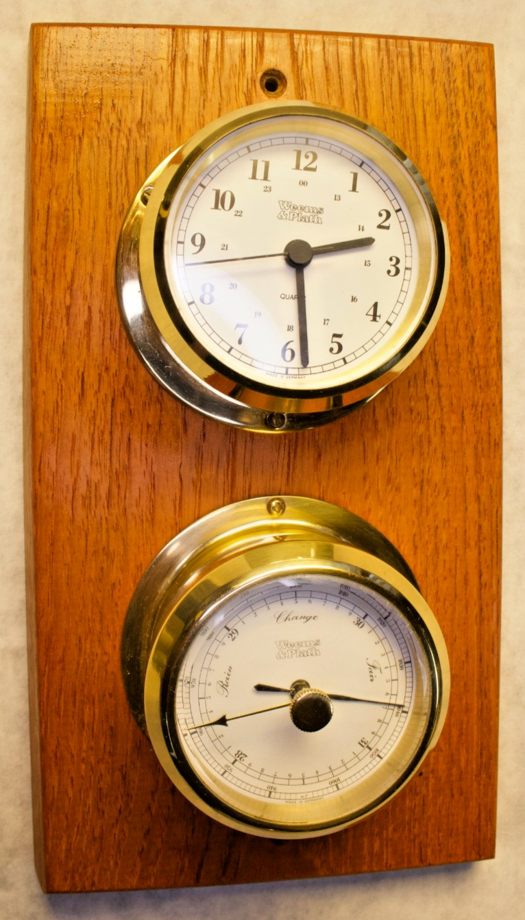 Weems & Plath solid brass quarts ship clock + berometer duo wall mounted