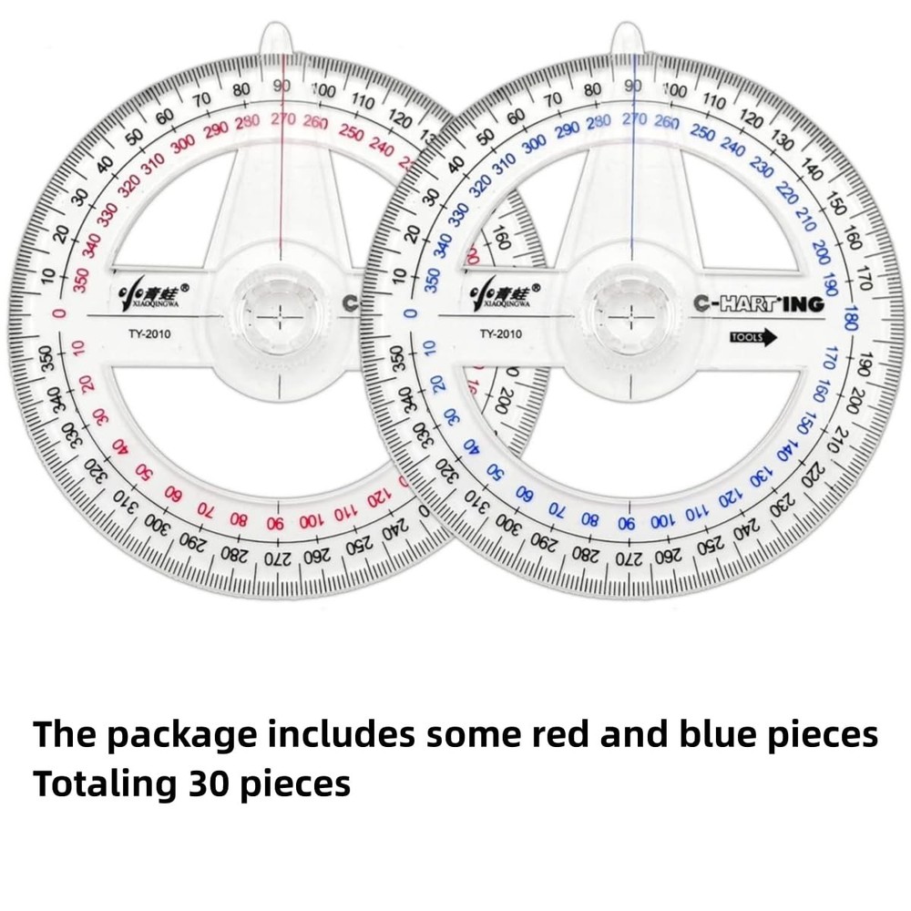 30 Pack 360 Degree Circle Protractor Clear Plastic Ruler for Math Geometry Set