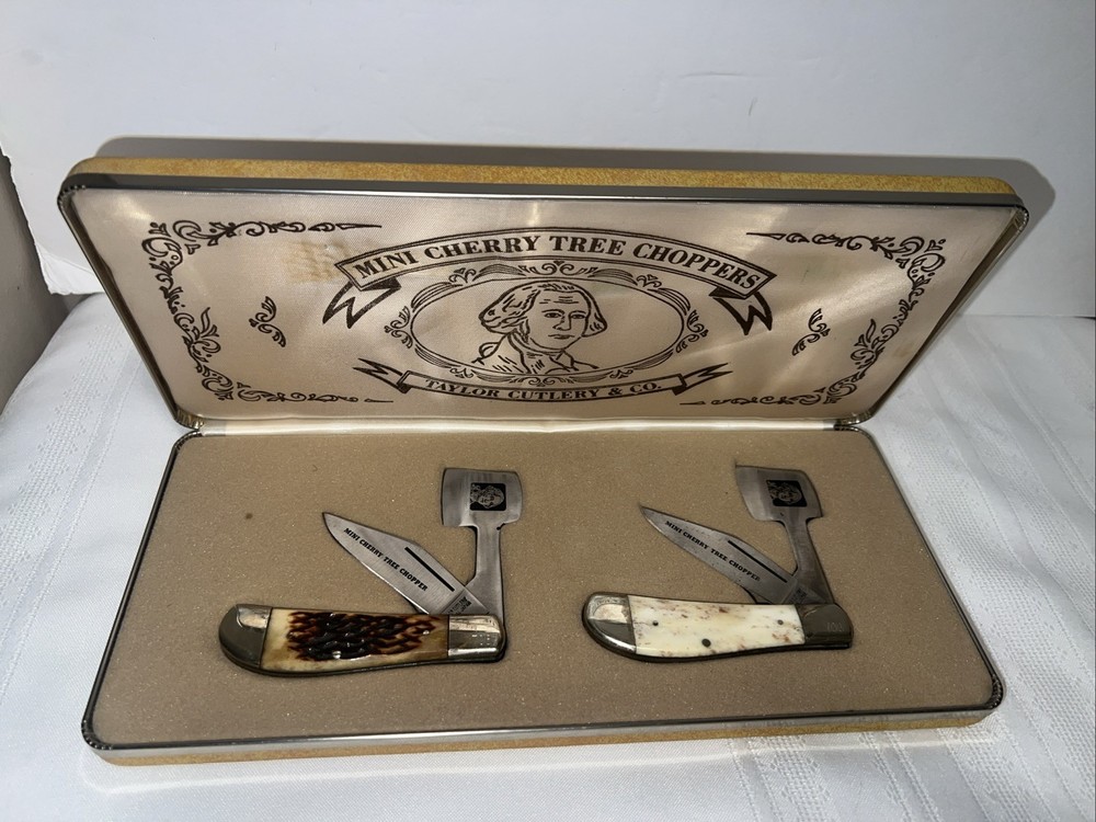 Taylor Cutlery Mini Cherry Tree Chopper 2 Knife Set, Jig & Smooth Bone Handles+