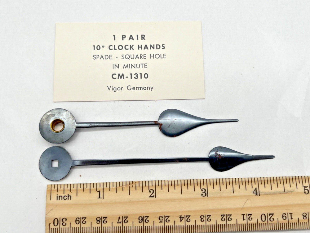 NOS VIGOR CM-1310 Spade Replacement Clock Hands, Square Hole. For 10" Clock Dial