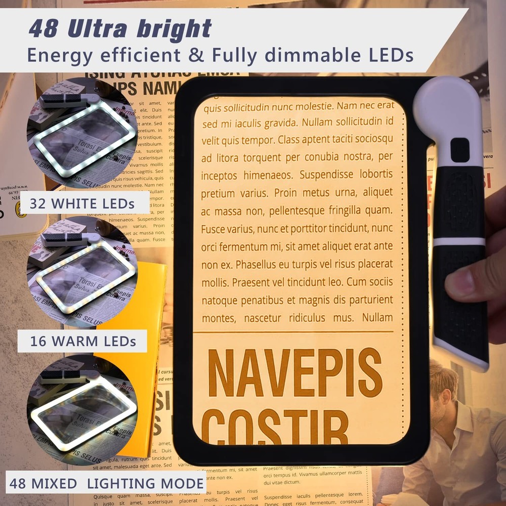 Magnifying Glass with Light, Page 5X Folding Handheld Rectangular Magnifier w...
