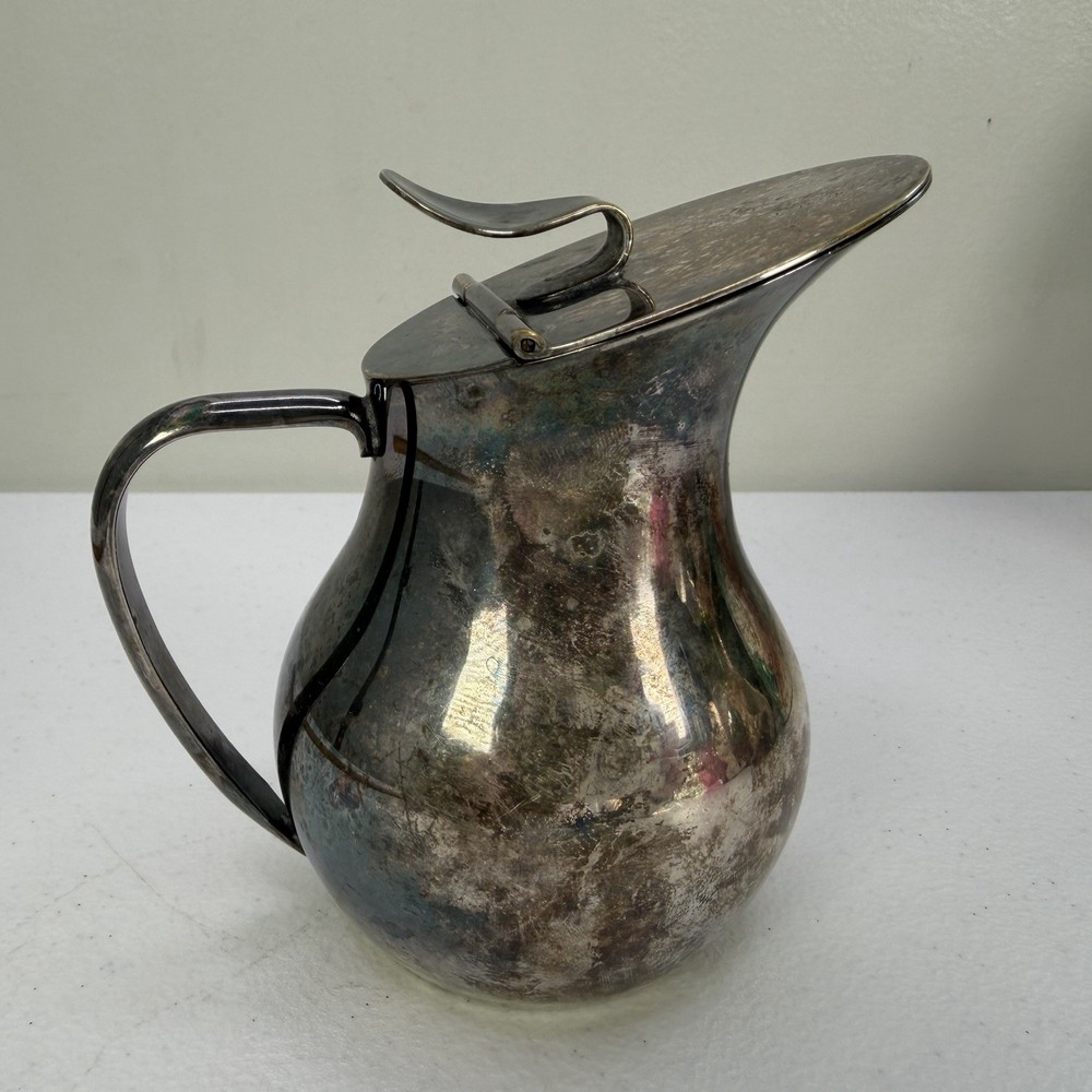Vintage E.L. de Uberti Italy Silver Plated Individual Lidded Syrup Pitcher 4.5"
