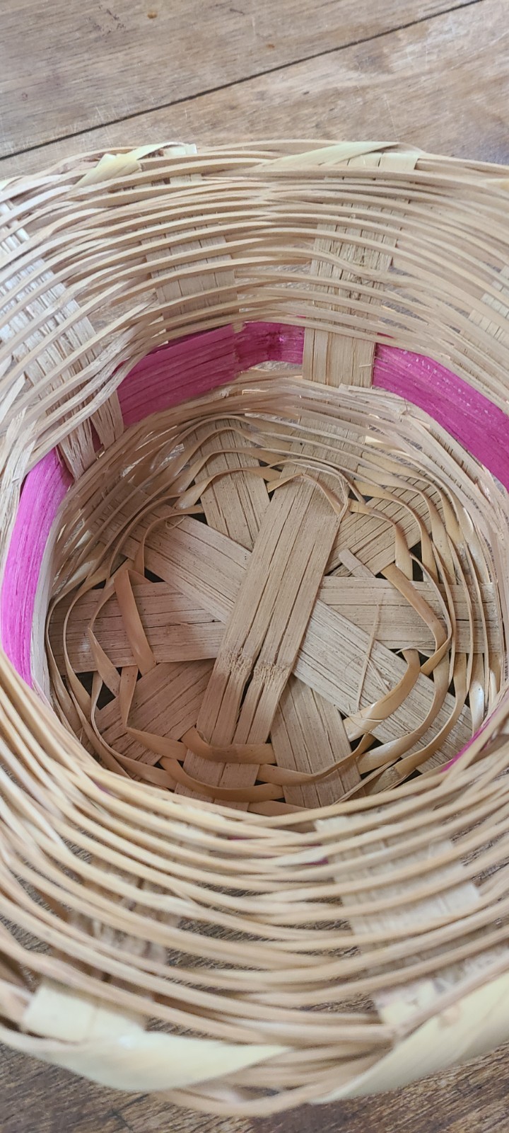 Vintage Woven Easter Basket Pink Green Handle Mexico 70s Traditional 9 X 11