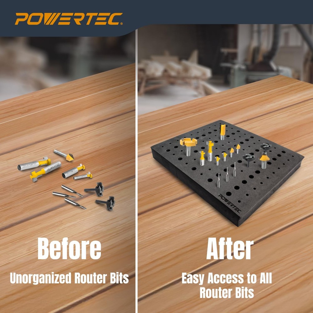 POWERTEC Router Bit Storage Inserts for 110 Bits, 50PCS 1/2" and 60PCS 1/4" S...