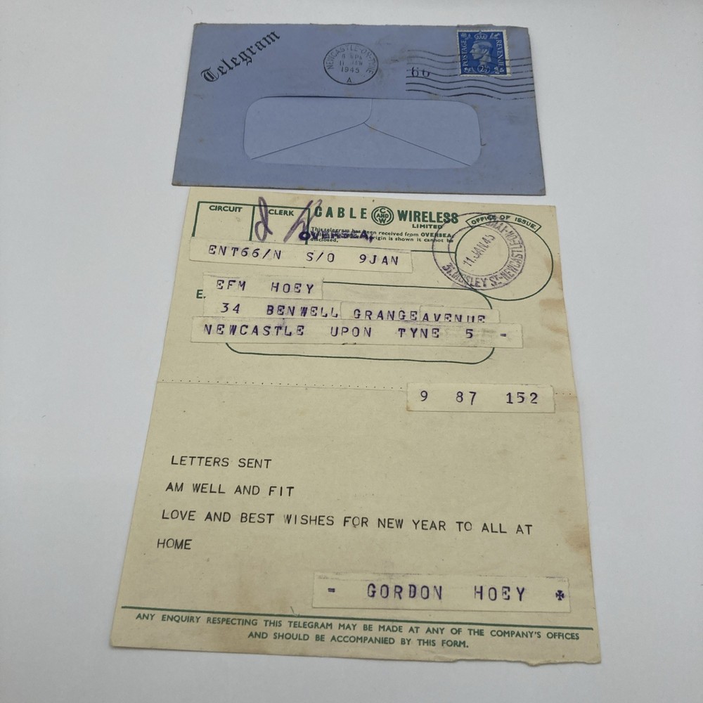 1945  Cable & Wireless Via  Imperial Telegram - Newcastle postmark