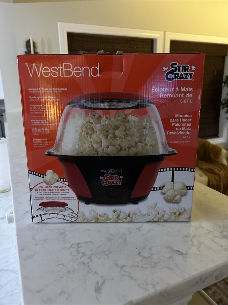 West Bend Stir Crazy 6Qt Popcorn Machine With Stirring Function New