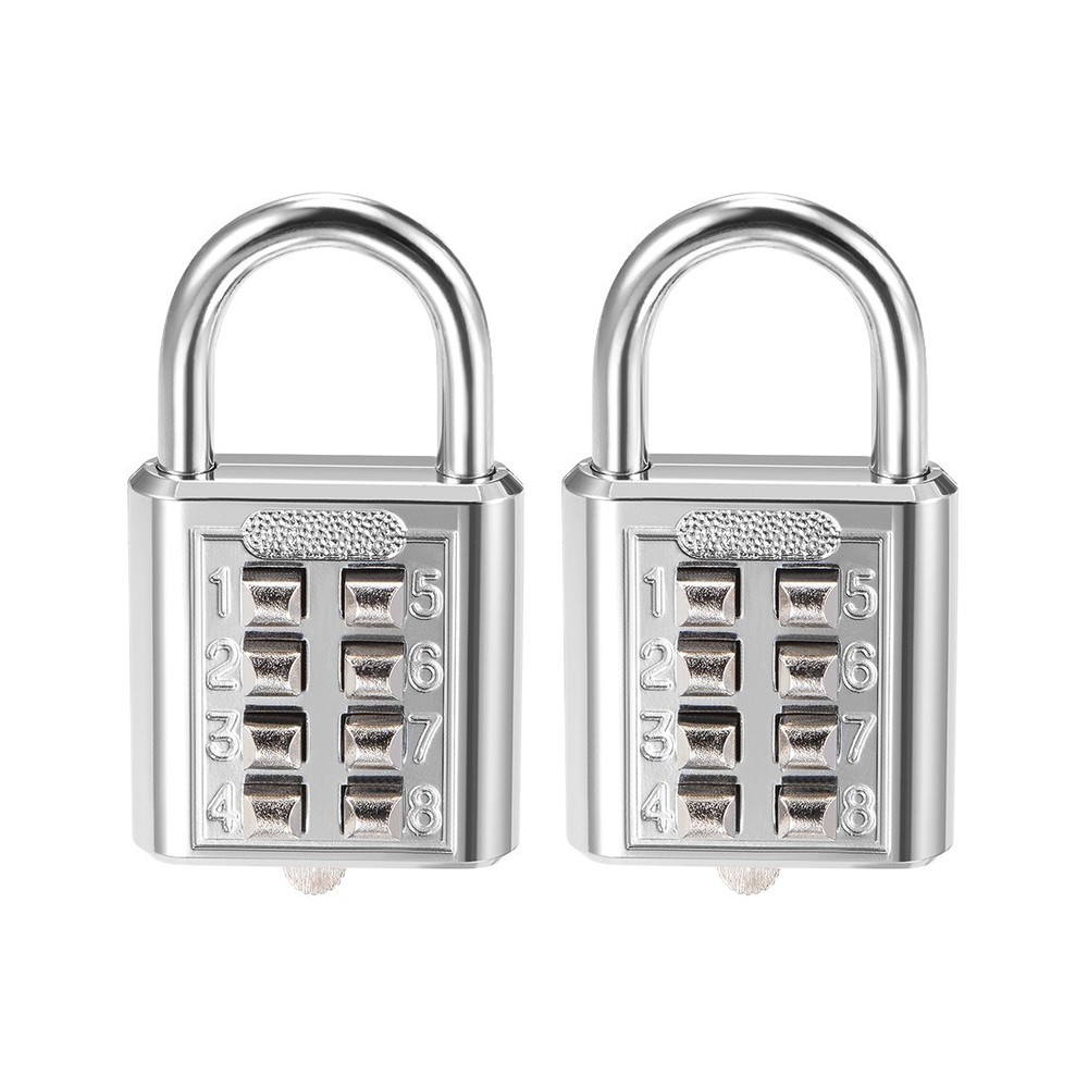 8-Digit Combination Padlock Push Button Lock for Locker Cabinet Silver Tone 2Pcs
