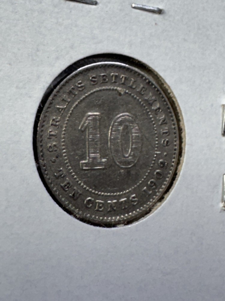 1902 Straits Settlement 10 Cents Silver Coin Cleaned