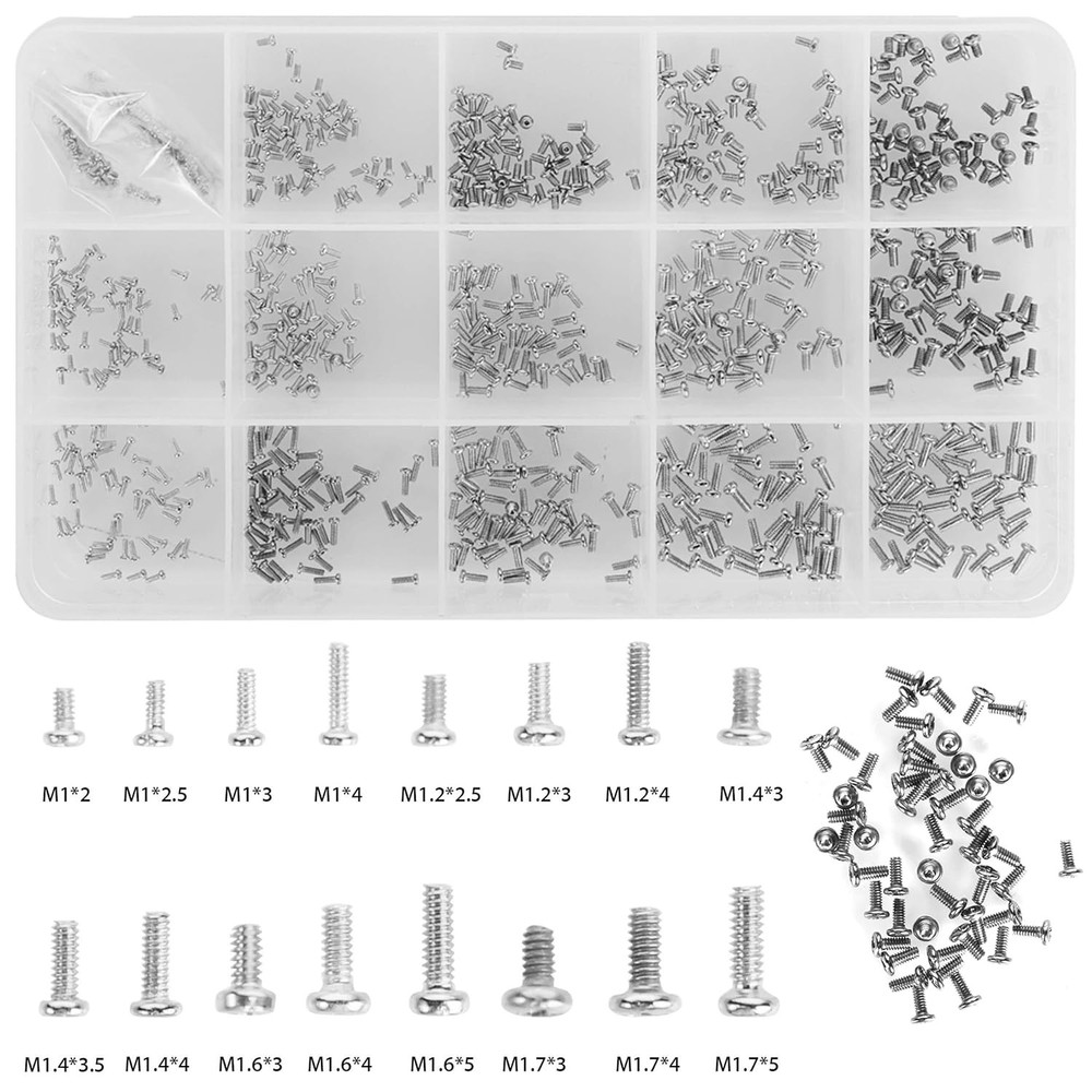 800pcs Tiny Screws for Electronics, M1 M1.2 M1.4 M1.6 M1.7, Silver