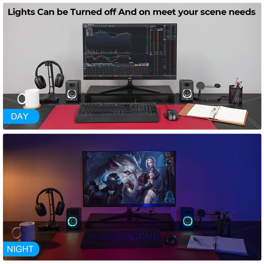 OROW Computer SpeakersUSB Powered Desktop Speakers with 6 Lights ModesBluetoo...