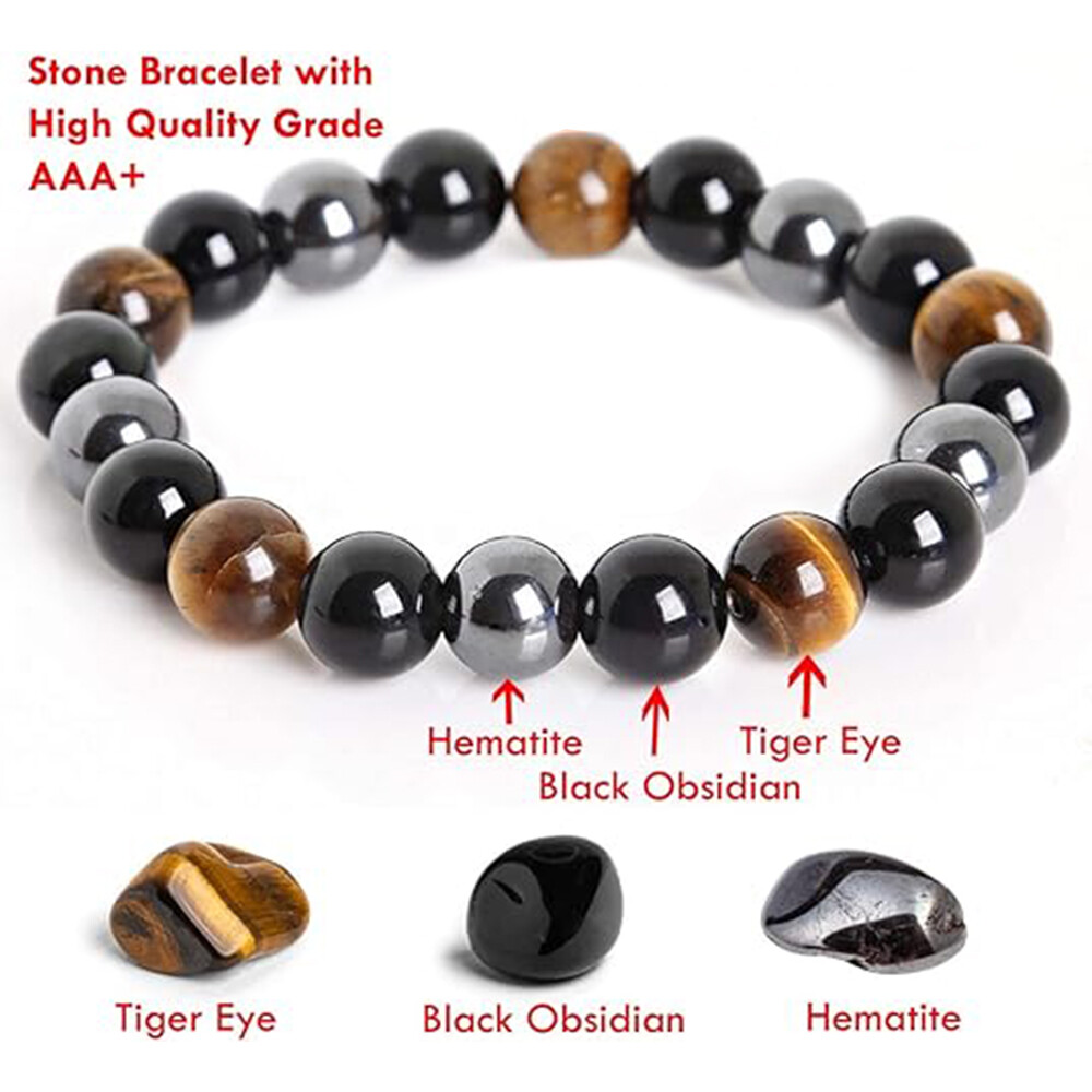 Natural Stone Hematite Tiger Eye Stretch Bracelet Unisex