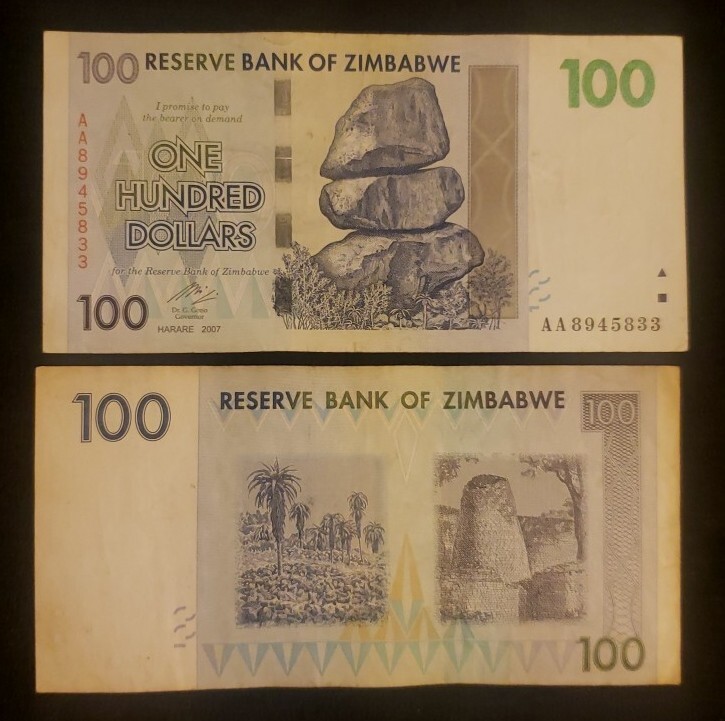 Zimbabwe 100 Dollar Note - 2007 circulated It.# E-41 (1 Note Per Order)