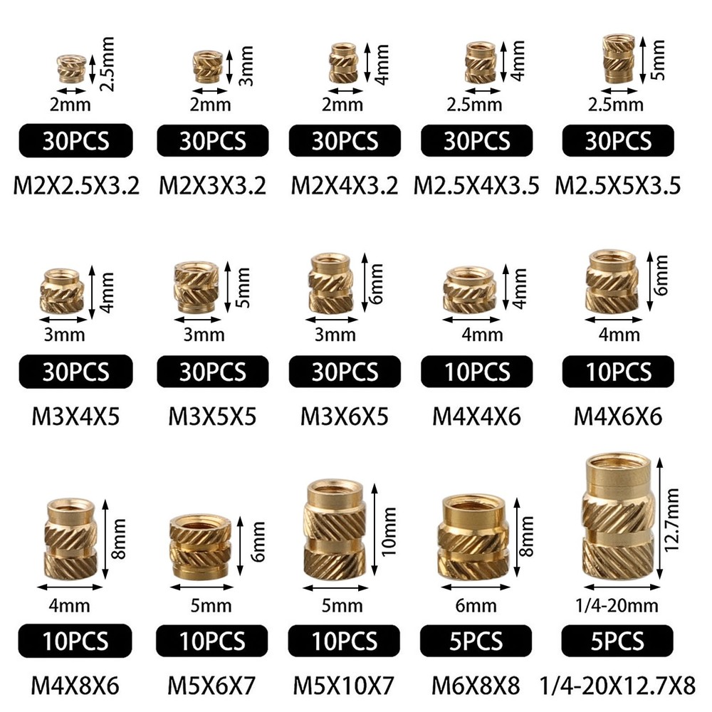 Threaded Inserts Brass M5 M6 Nuts Threaded Threaded Knurled 15 Sizes 7 Models