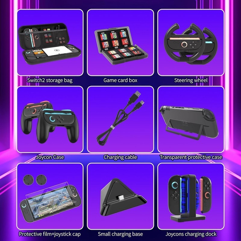 Switch 2 Accessories Bundle, 14-in-1, Case, Charging Dock, Grips & More