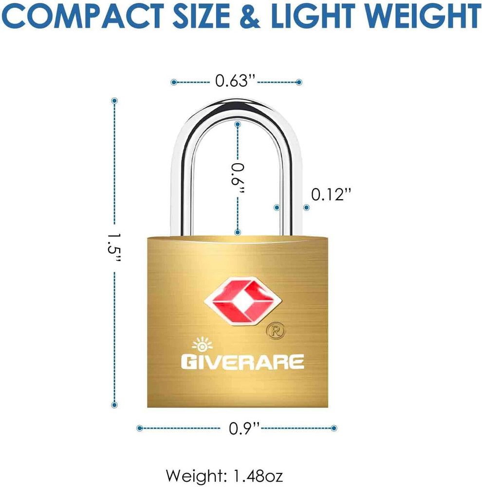 4 Pack TSA Accepted Luggage Locks w/ Keys, Brass Padlocks for Suitcase, Backpack