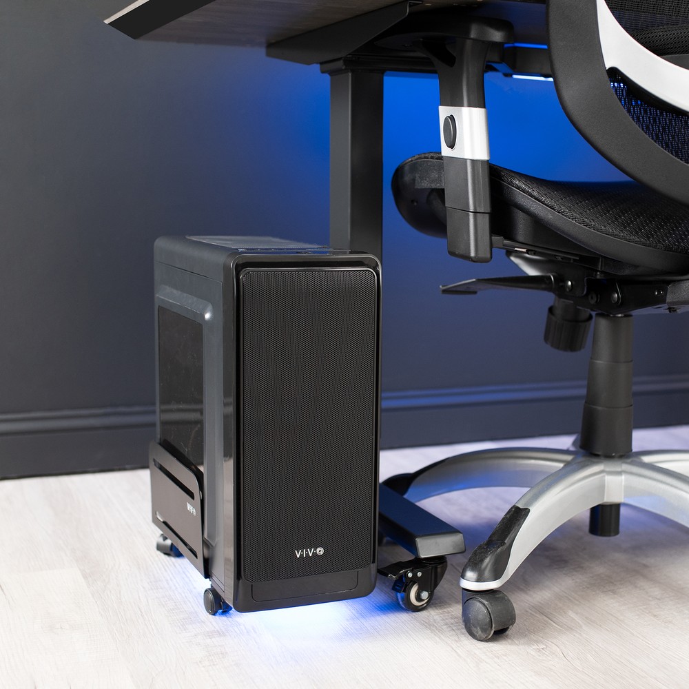 VIVO Black Computer Desktop ATX Case CPU Rolling Stand Adjustable Cart Holder