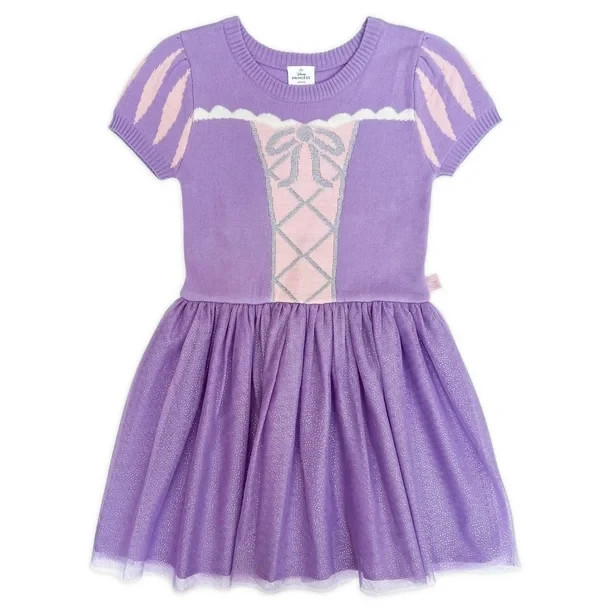Disney Princess Tangled Rapunzel Sweater Dress Girls 6-6X purple Short Sleeve