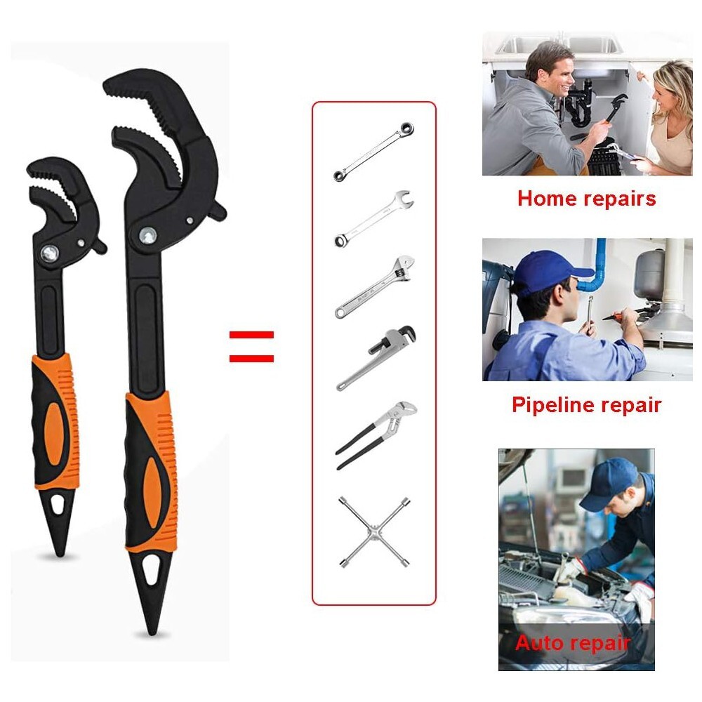 2pcs Multi-function Magic Wrench Self-Adjusting Spanner Power Grip Pipe Wrench