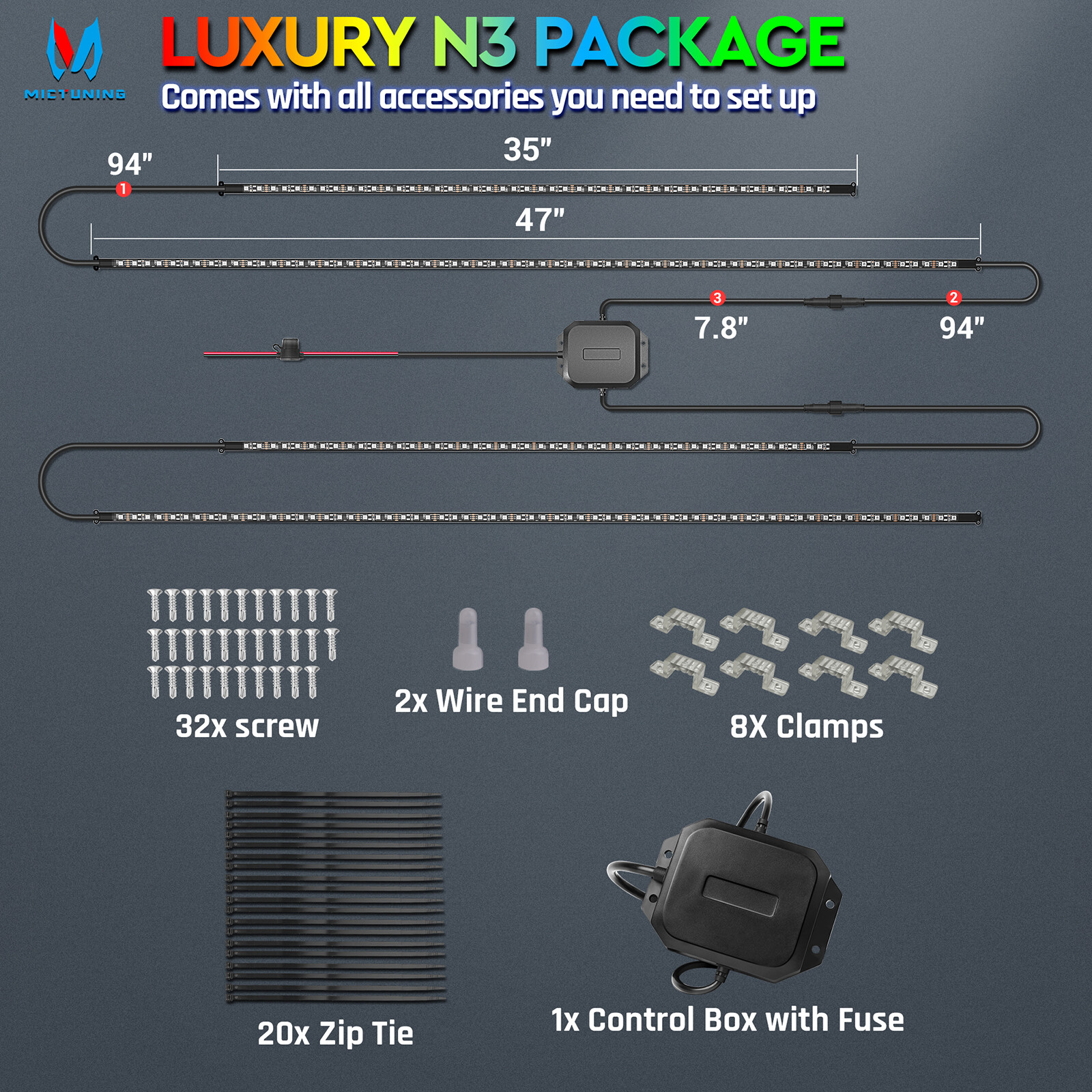 Wireless N3 Car Underglow Light Strips Dream Color Underglow Chasing Neon Lights