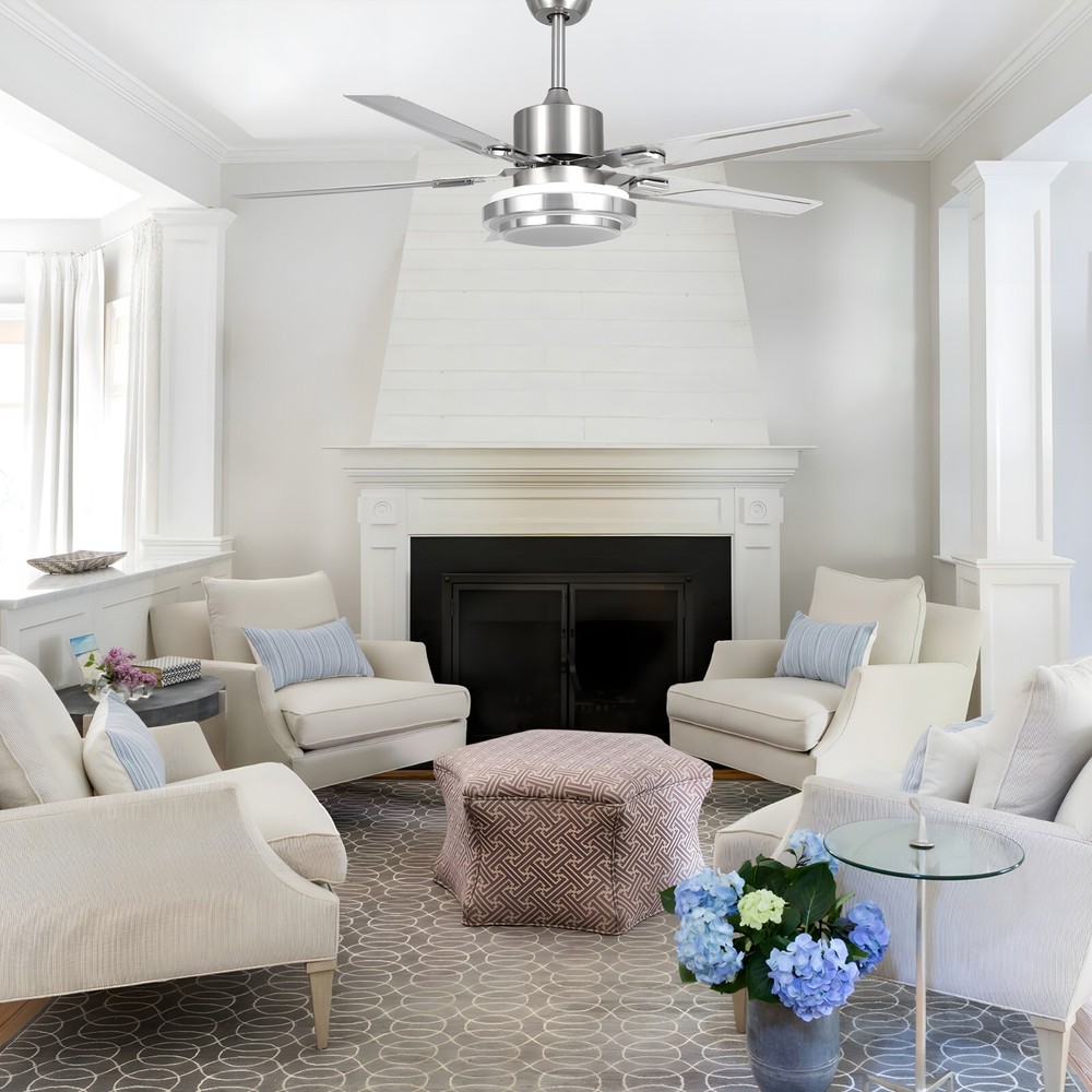 52-inch Silver Ceiling Fan Light, 3-Color Dimming, Remote Control