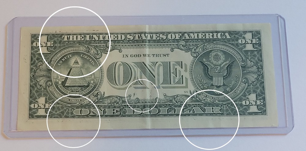 2017A One Dollar Mutiple Errors Misaligned, Gas Pump, Ink Smear Ink Bleed