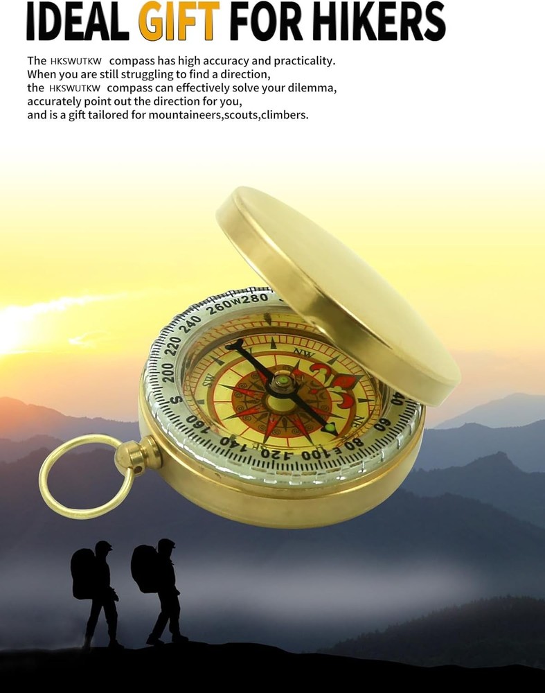 Handcrafted Solid Brass Pocket Compass, 1.8" Mini Navigation Tool for Hiking, Su