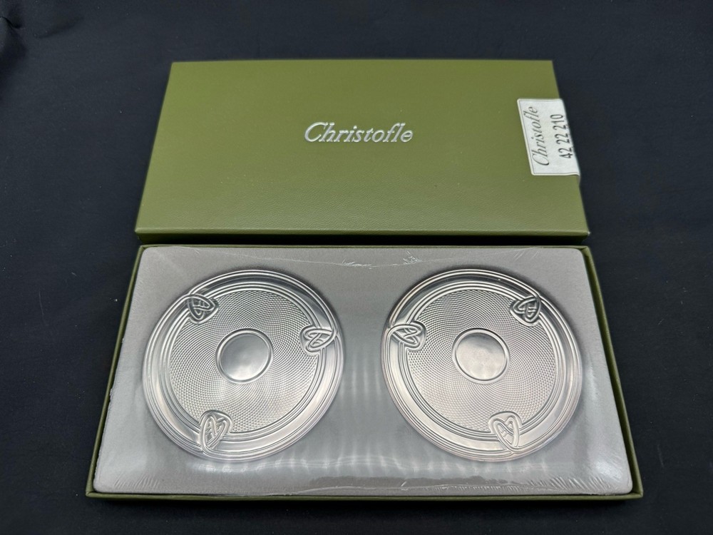 New Two Christofle Louis Philippe Silverplate Coasters