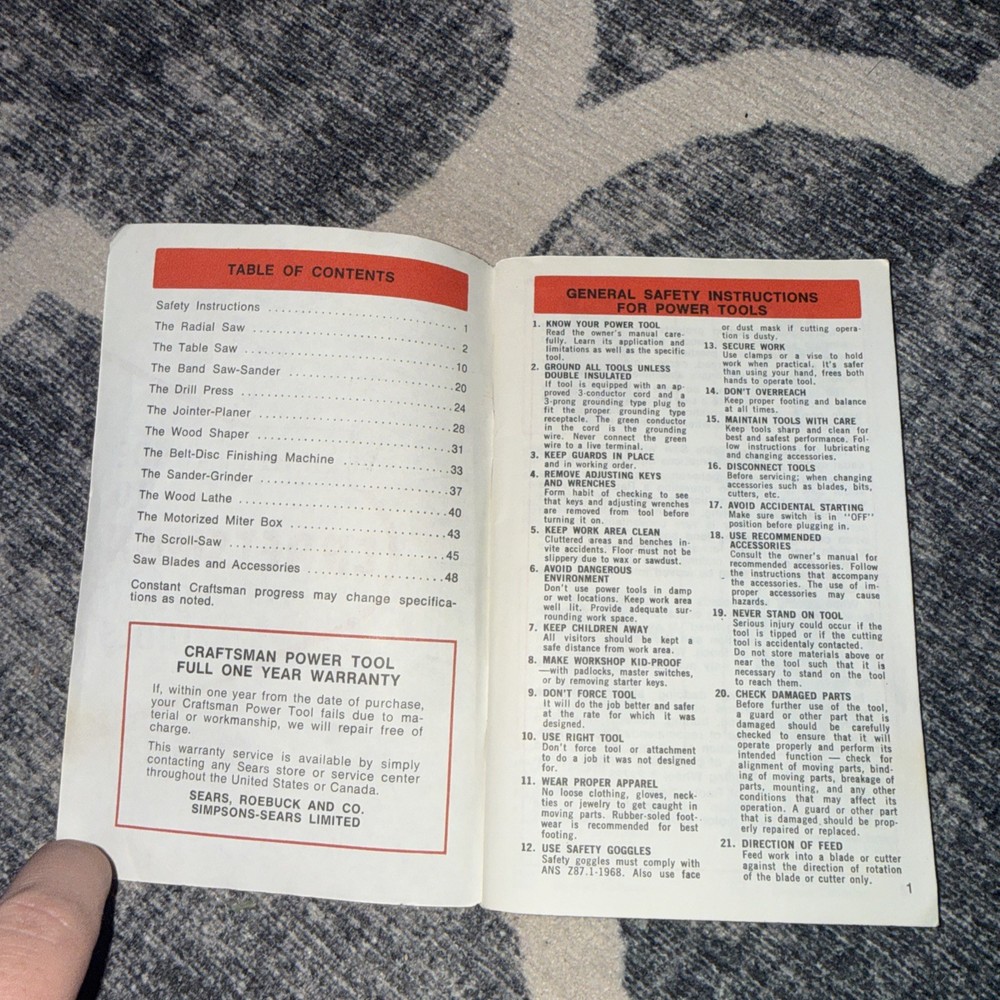 Sears "Guide to Craftsman Power Tools" 12 Different Power Tools Explained