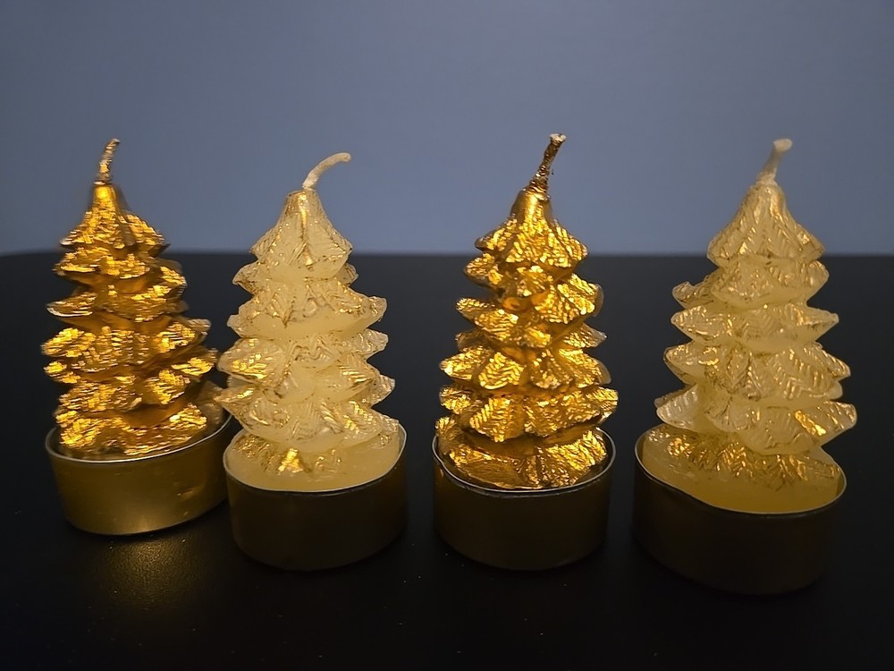 Glitter Gold Sparkle Christmas Tree Candles Mini