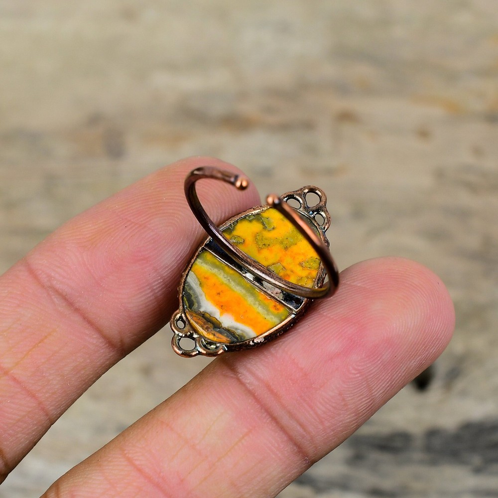 Gift Electroformed Adjustable Ring Size Adjustable Copper Bumble Bee Jasper