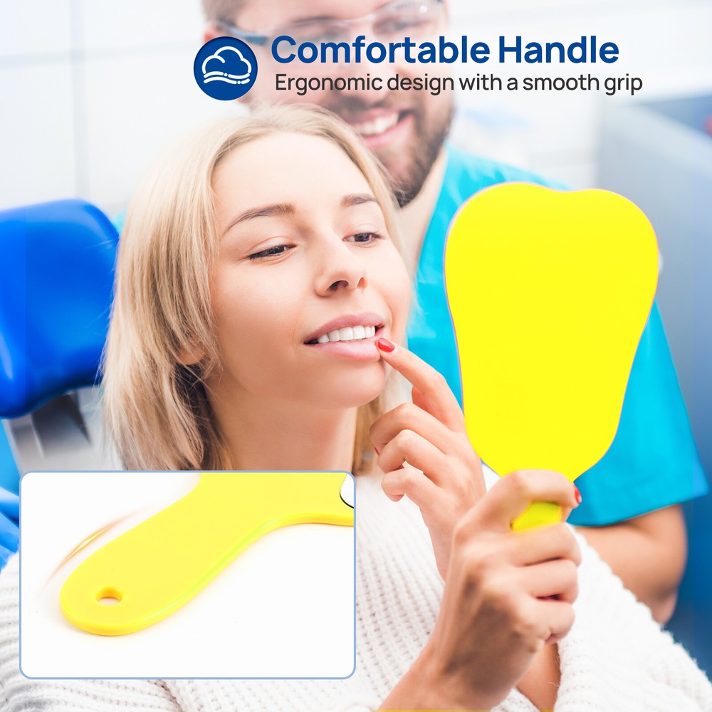Unbreakable Dental Tooth Shaped Mirror with Handle Plastic Makeup Mirror