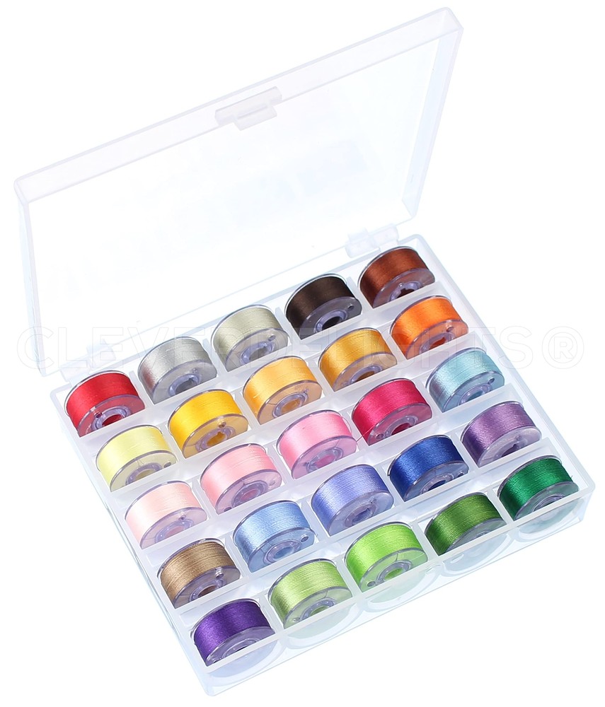 25 Prewound Bobbins Set Size A Class 15 60WT Polyester Thread Multi-Color