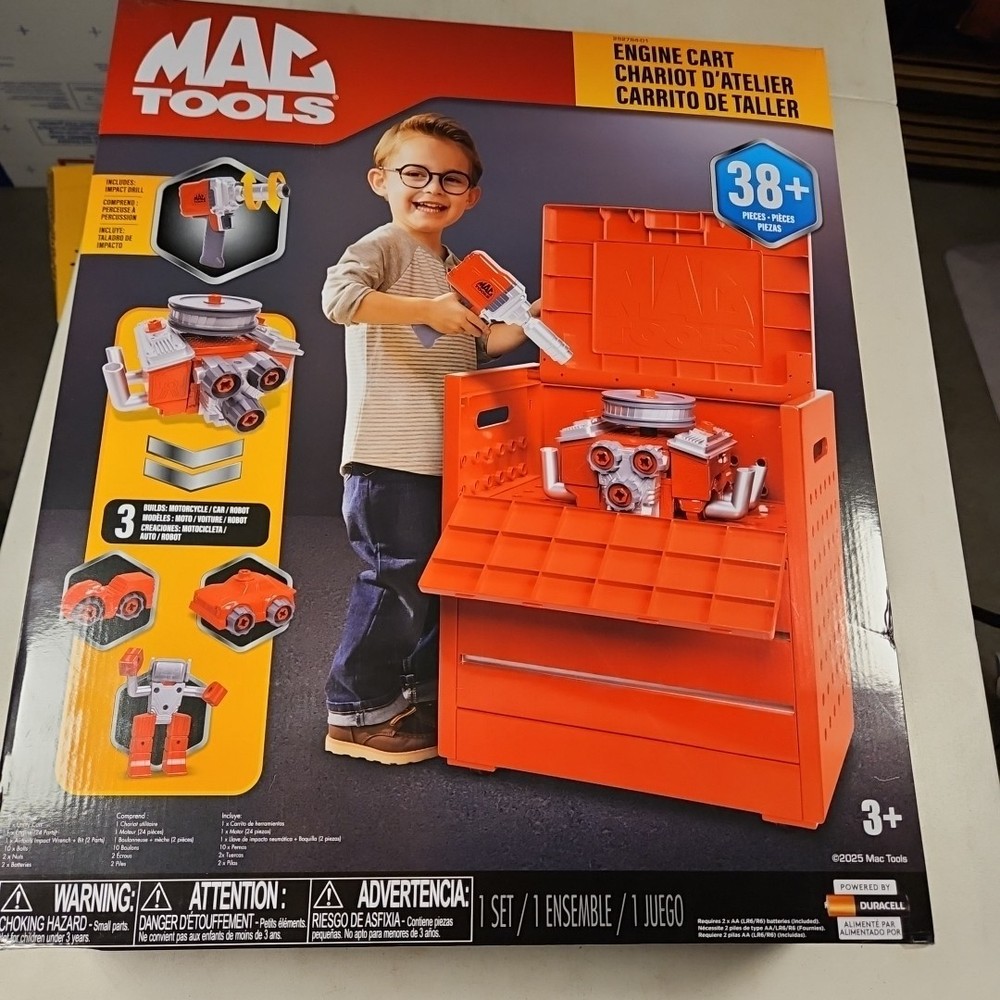 New Mac Tools Engine Utility Cart Play Set, 38+ Pieces Impact Drill