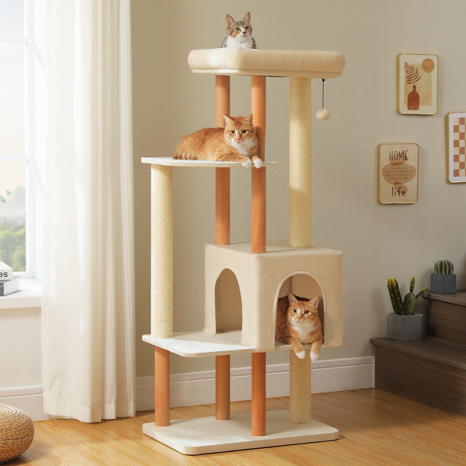 PAWZ Road Large Cat Tree Wooden Cat Tower for Indoor Large Cats Scratching Posts