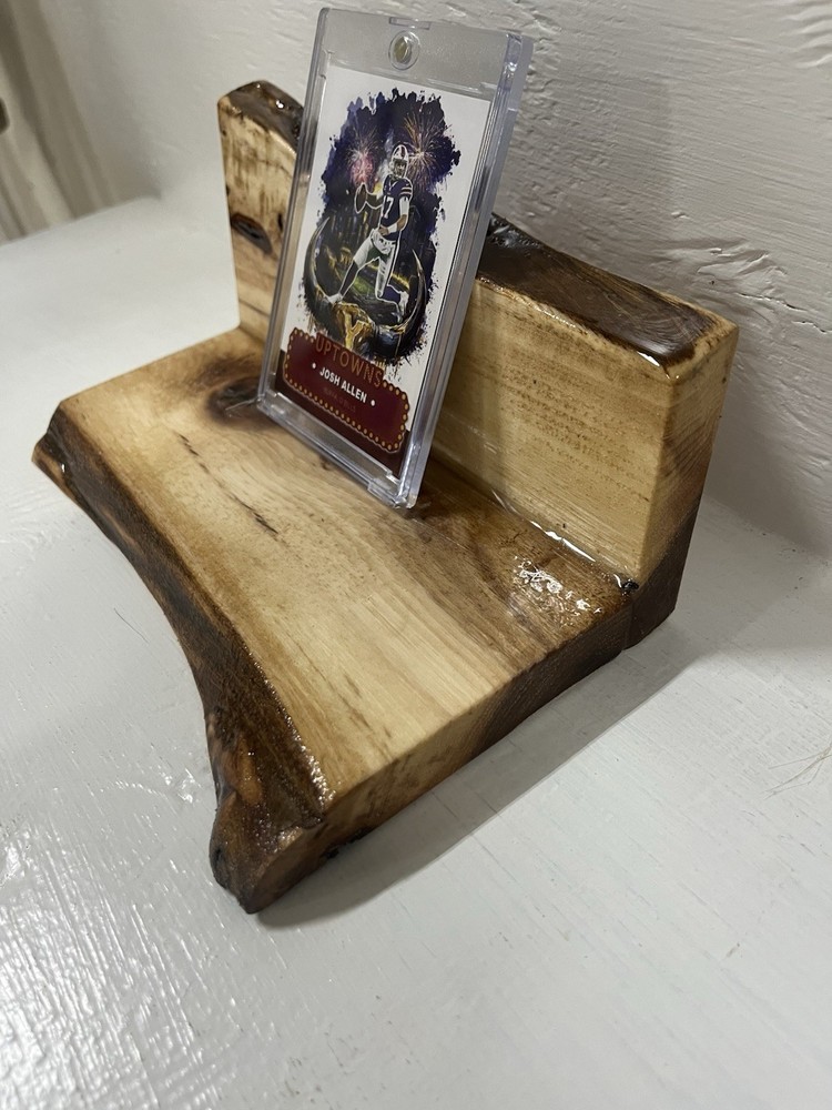 Custom handcrafted Live Edge Natural Wood Trading card Stand Display business