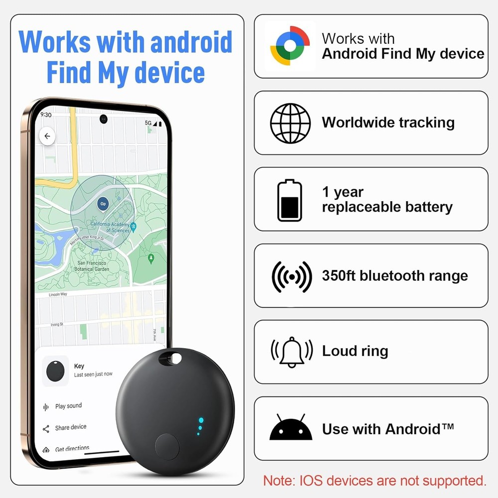 Bluetooth Tracker for Android, 4 Pack Item Finder Work with Google Find My De...